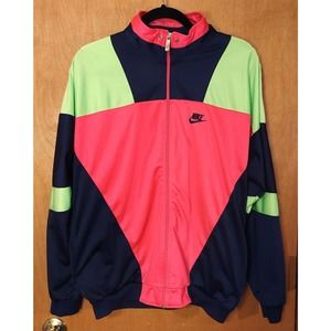 Men’s Vintage Nike Neon Patch Sweat Workout Athletic Track Retro Zip Coat SZ M